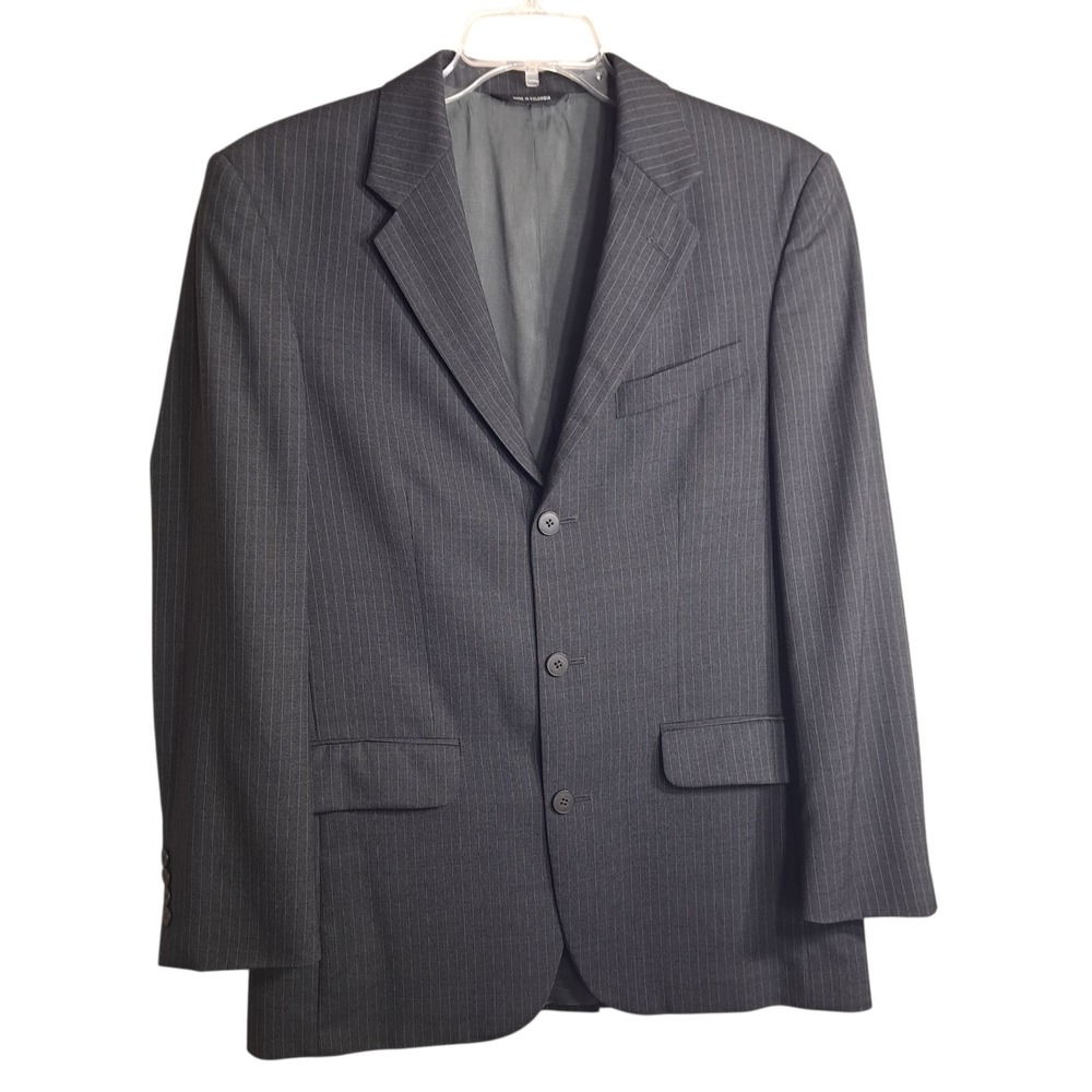 Structure Men's Blazer Jacket 38R Gray Pinstripe 3 Button 100% Wool Business